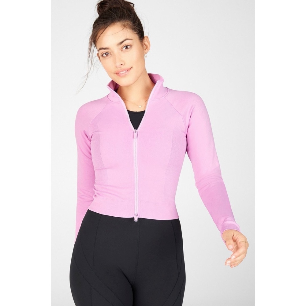NWT Fabletics Nixie Crop SculptKnit® Jacket II Purple Large High Neck Zip Front